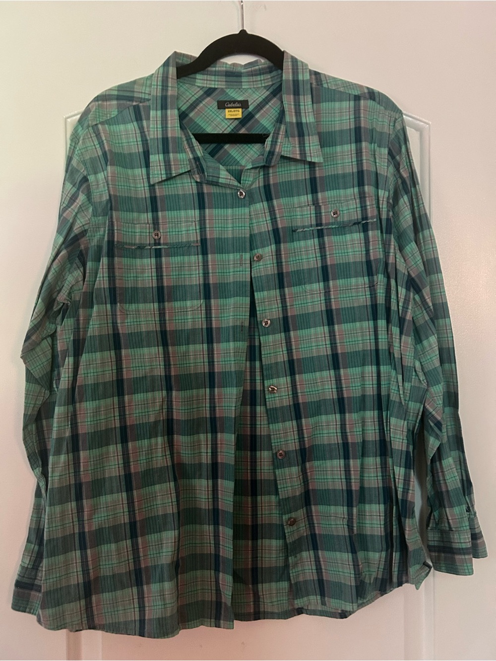 Cabela's Teal and Dark Green Plaid Button-Down Shirt